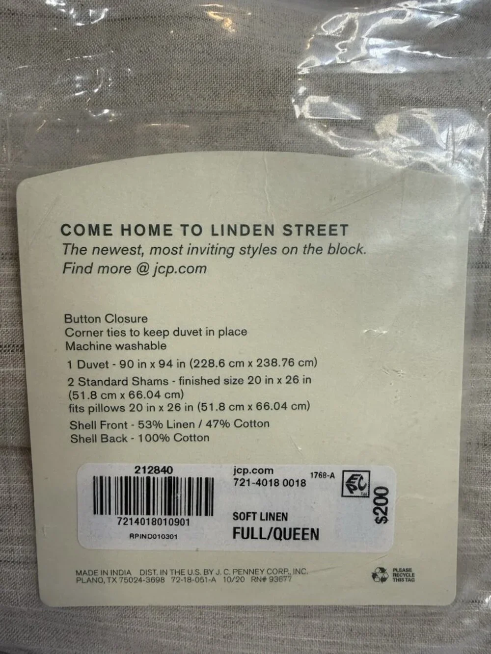 Linden Street Full Queen Size Duvet Set Solana Linen Soft 2 Pillow Shams *T11